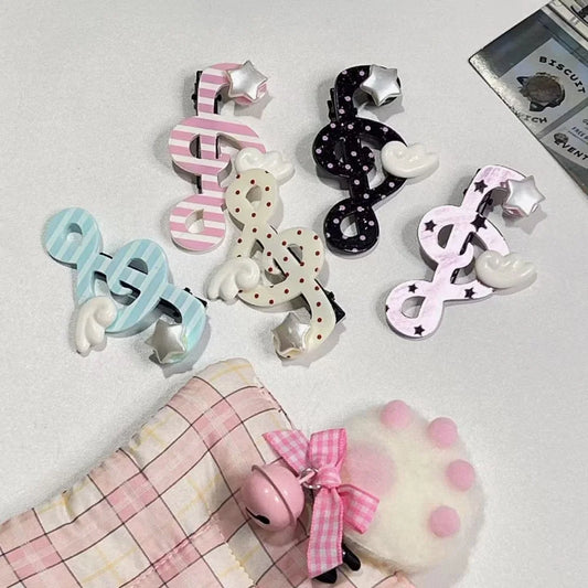 Kawaii Y2K Hair Clips Set – Musical Note, Resin Wings & Star Hair Accessories for Girls