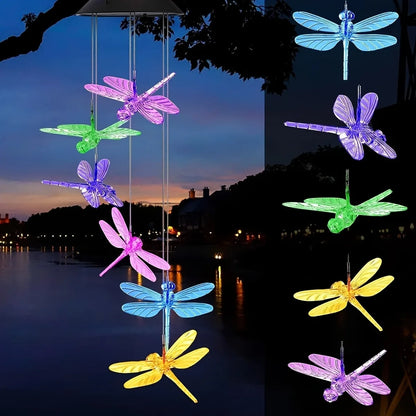 LED Color-Changing Butterfly, Dragonfly & Hummingbird Solar Wind Chime – Waterproof Outdoor Decoration & Birthday Gift
