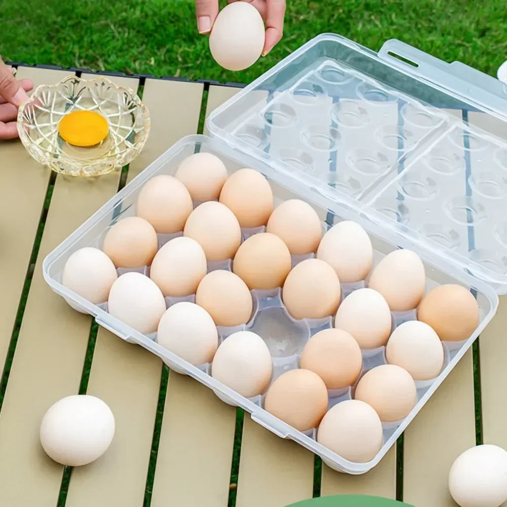 Plastic Egg Storage Holder - Portable Refrigerator Egg Organizer Tray with Lid for Fridge Camping & Outdoor Use