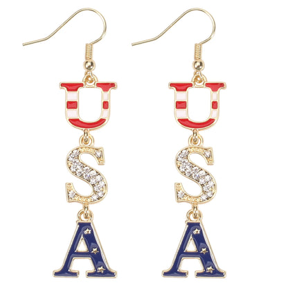 USA Flag Heart Star Cross Earrings - Patriotic Independence Day Dangle Jewelry for Women