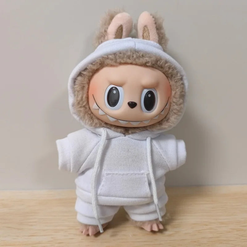 17cm Labubu Doll Outfit Set – Black Hoodie Sweatshirt & Pants, DIY Gift for Dolls