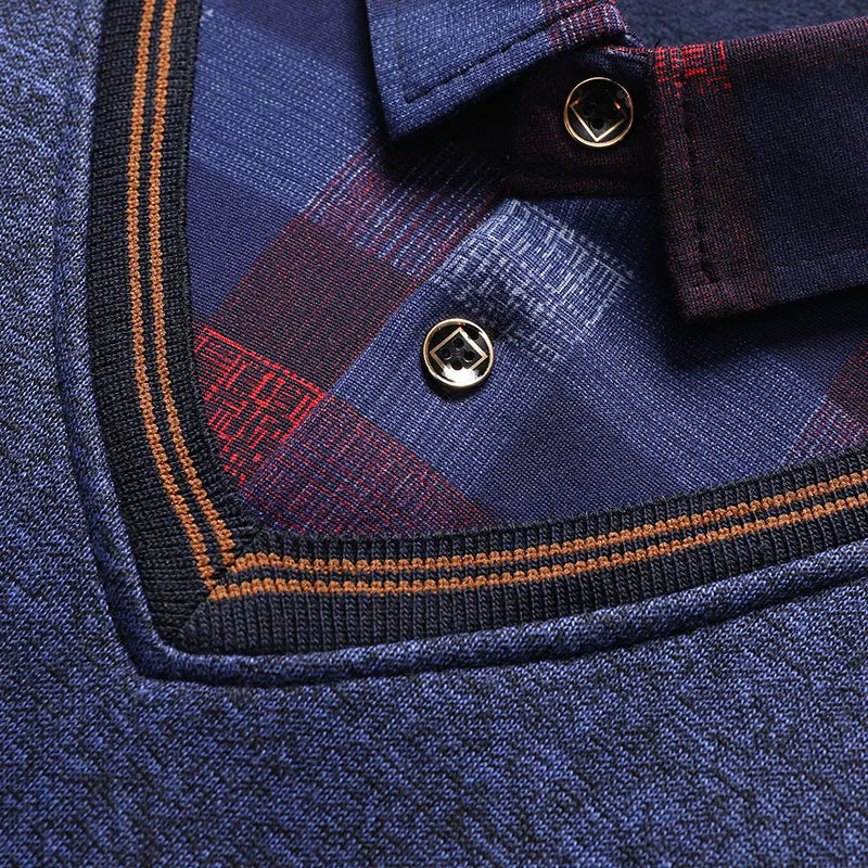 Men's Vintage Plaid Knit Sweater - Warm Fleece Polo Collar Winter Pullover