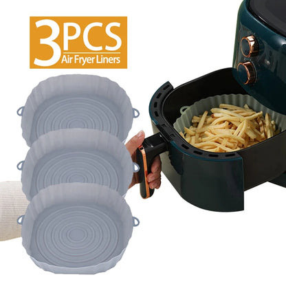 Reusable Air Fryer Silicone Pot & Baking Tray – 1/2/3PCS Basket for Pizza, Fried Chicken, Grill & Kitchen Use