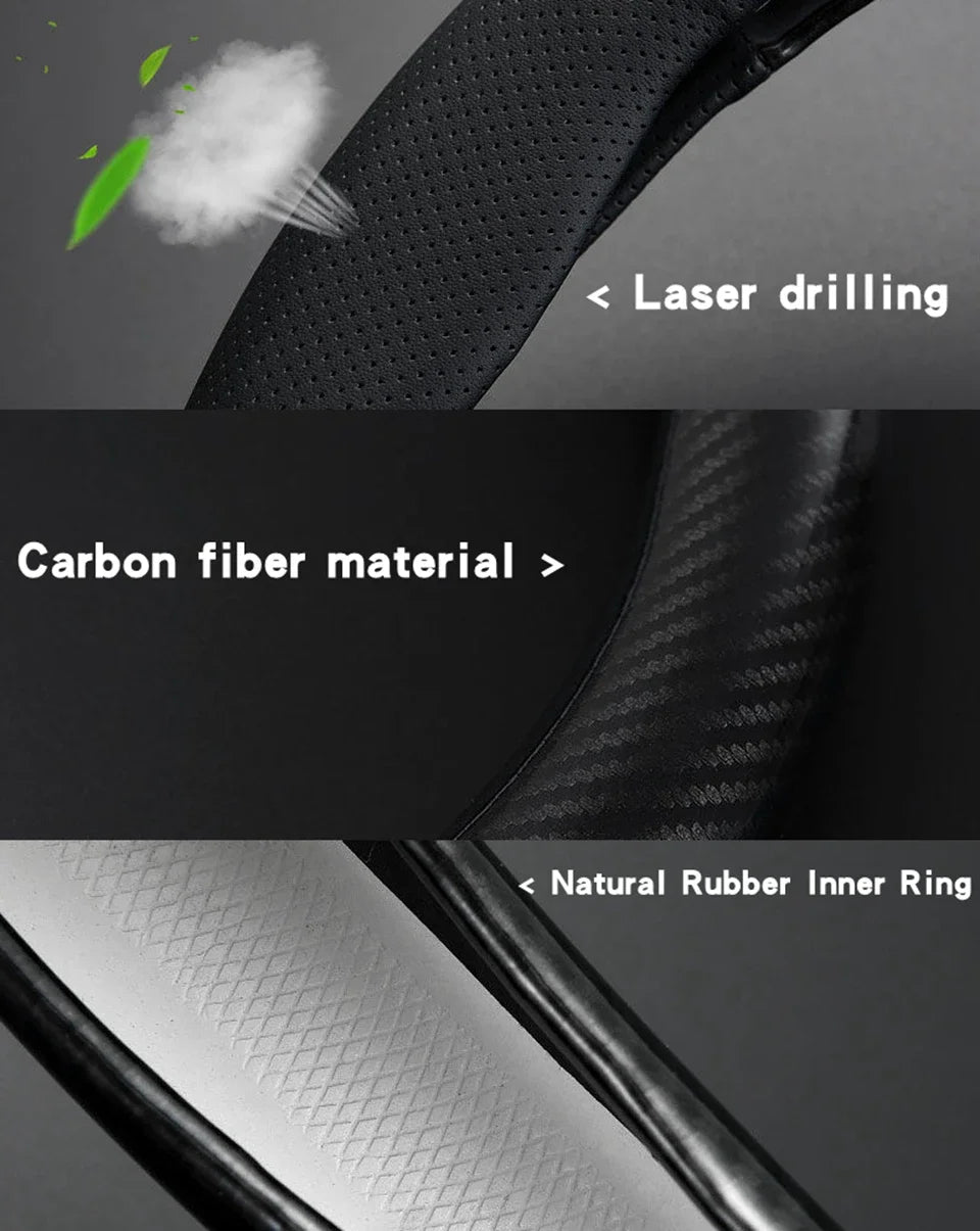 Universal Car Steering Wheel Cover — Carbon Fiber Leather, 3D Anti-Slip, Simple & Stylish Car Accessory