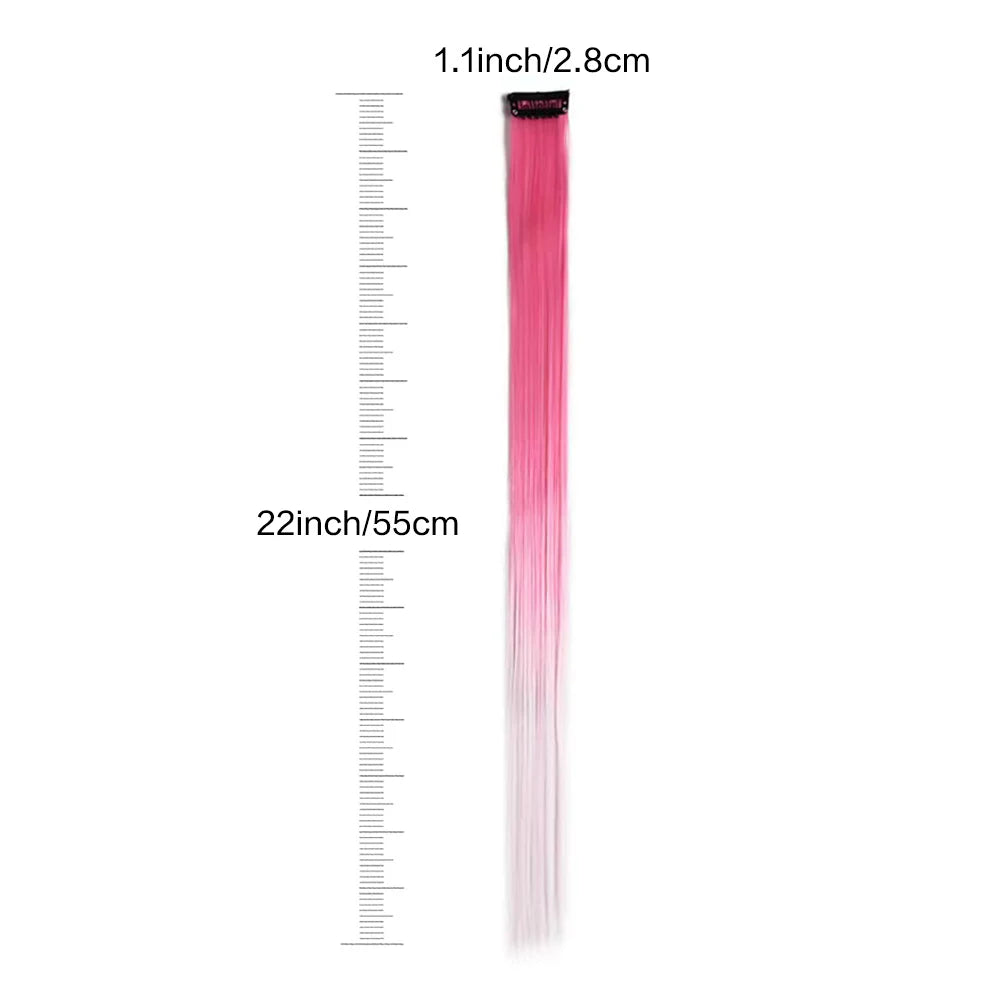 22-Inch Colored Clip-In Hair Extensions – 6pcs Straight Synthetic Party Highlight Hairpieces