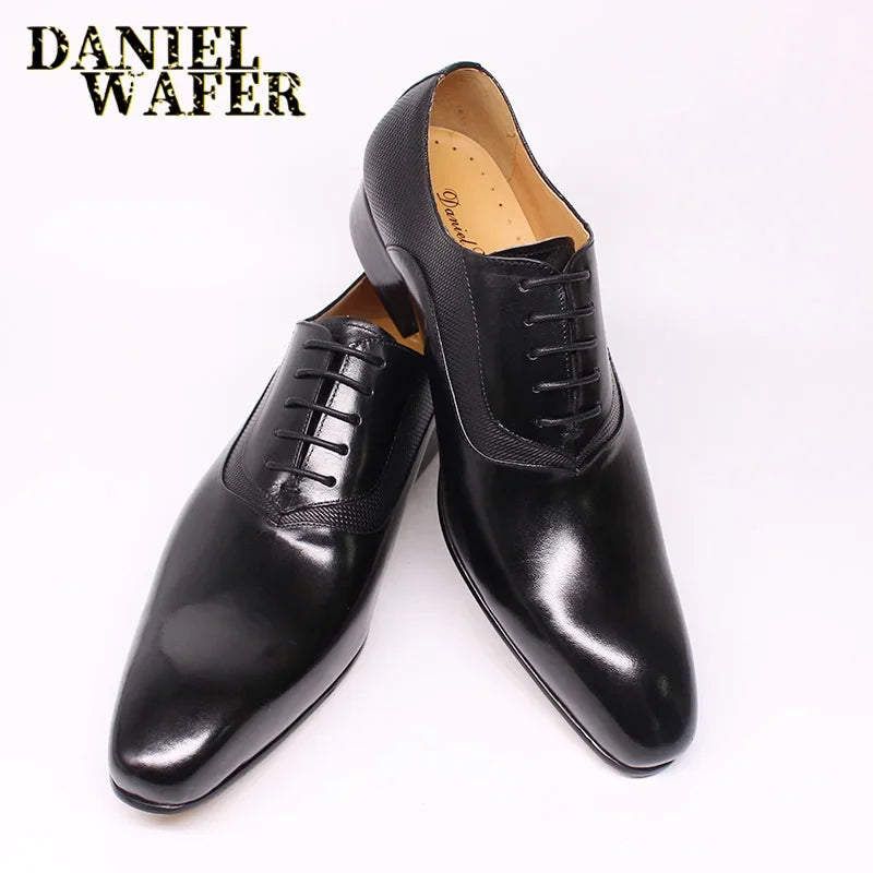 Luxury Men’s Genuine Leather Oxford Shoes - Handmade Pointed Toe Lace-Up Wedding & Formal Dress Shoes