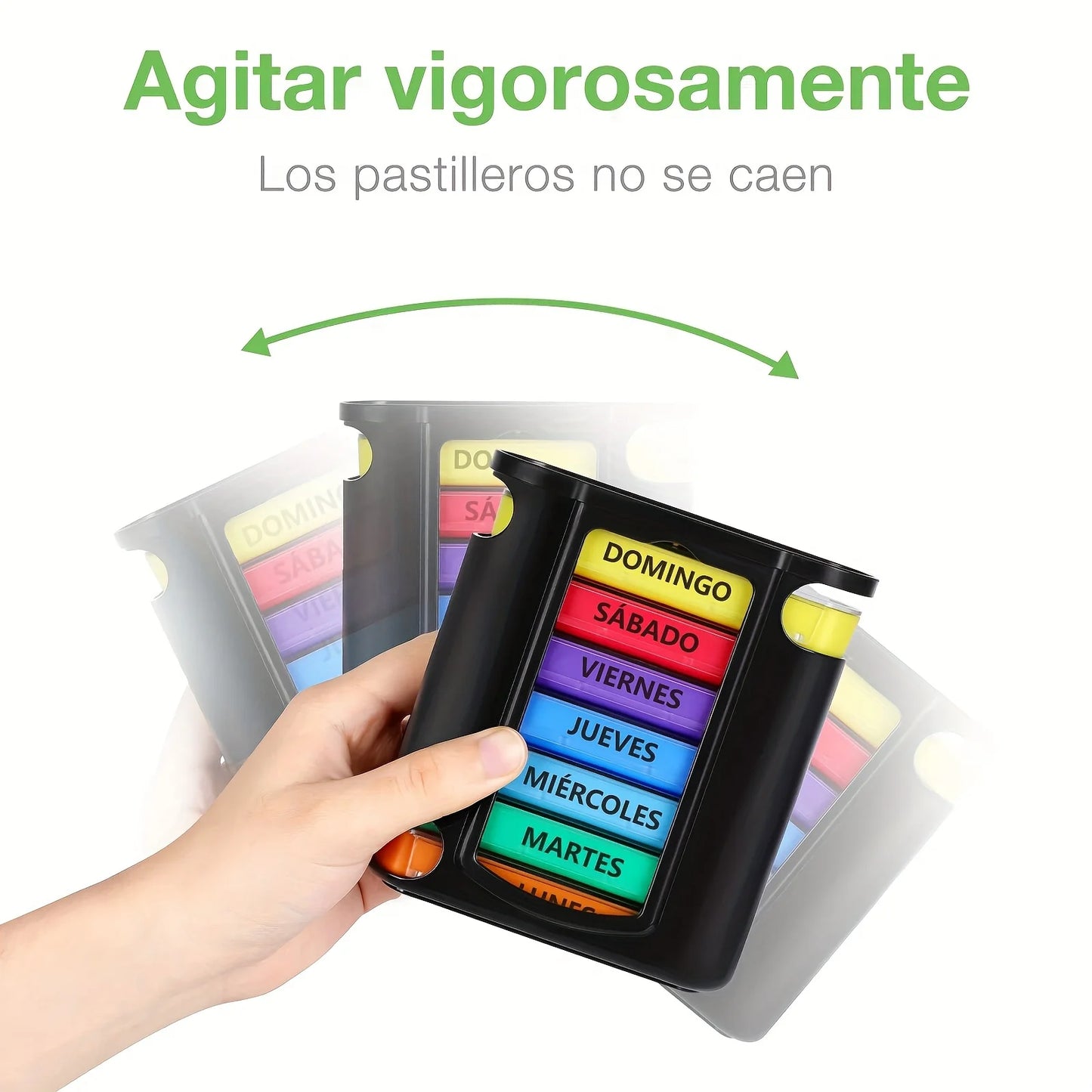 Weekly Pill Box 28 Compartments — 7-Day, 4-Dose Daily Pill Organizer with Spanish Printing