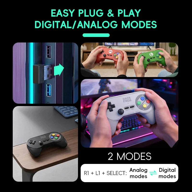 Data Frog PC07 Classic Wireless Retro Game Controller – Dual Receiver Gamepad for PC, Android TV & Arcade Gaming