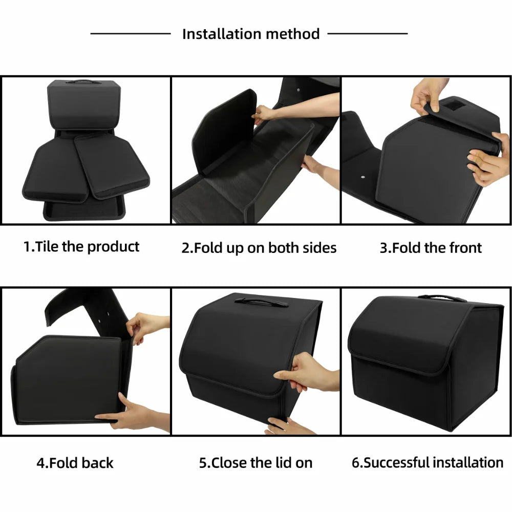 Folding Large Capacity Car Storage Box | Waterproof Leather Trunk Organizer | Multi-color Interior for Auto Stowing & Tidying