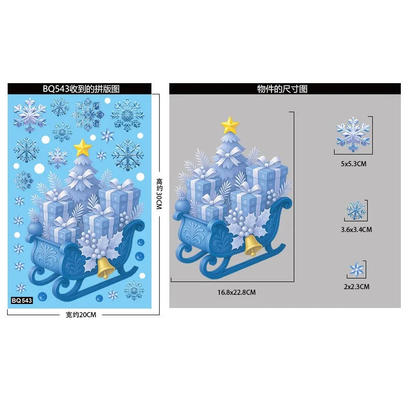 Christmas Blue Snowman Window Stickers – Santa, Snowflake, Bird & Elk Ornaments for Merry Christmas 2025 and Happy New Year 2026