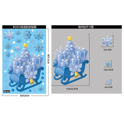 Christmas Blue Snowman Window Stickers – Santa, Snowflake, Bird & Elk Ornaments for Merry Christmas 2025 and Happy New Year 2026