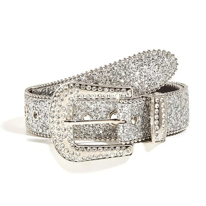 Skull Rivet Rhinestone PU Leather Belt – Trendy Solid Color Cowgirl & Cowboy Belt for Women & Girls