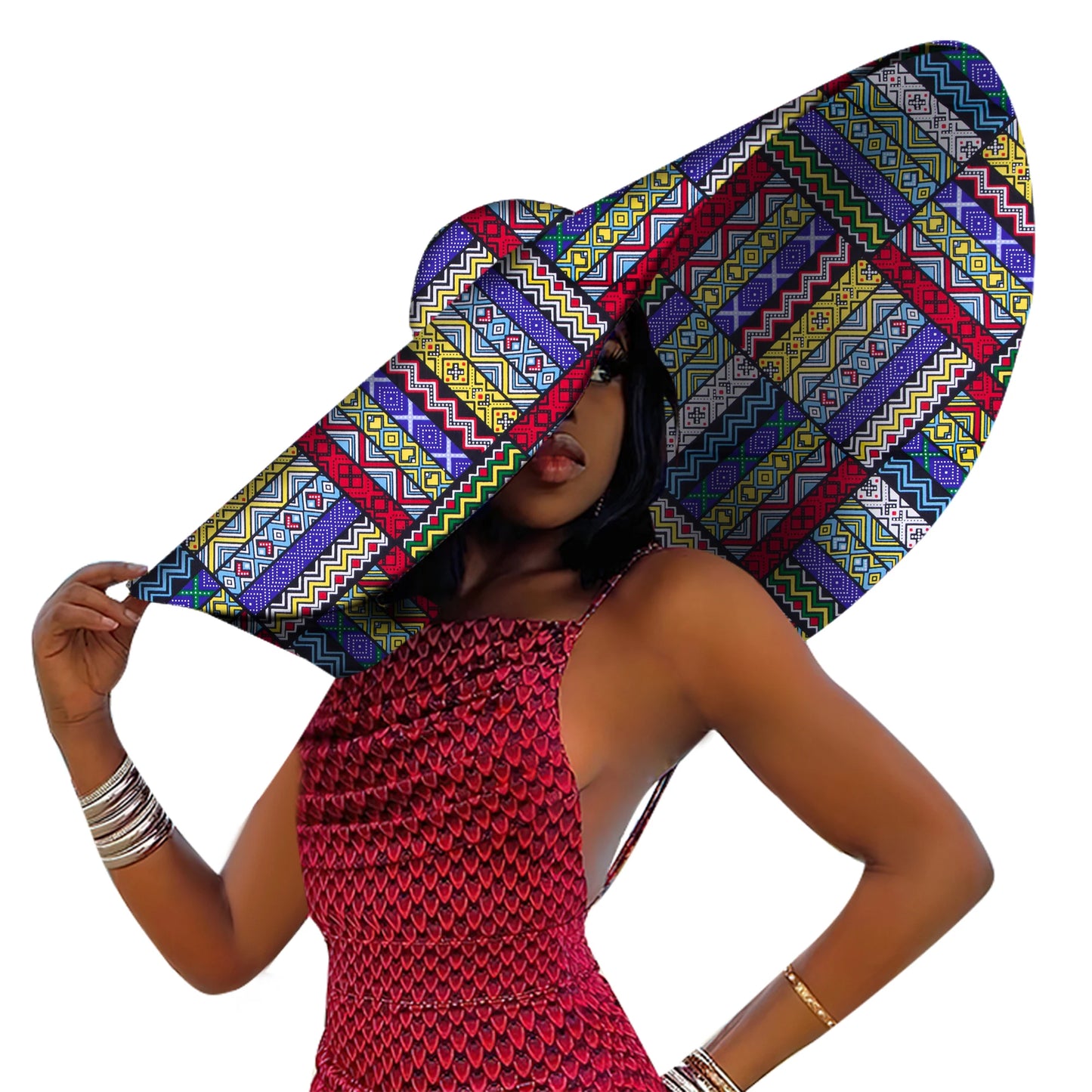 African Ankara Sun Hat - Women's Large Brim Summer Beach Hat