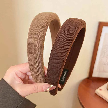 Wild Solid Color Sponge Headband – Wide Edge Fashion Hair Band for Women & Girls, Face Wash Accessory