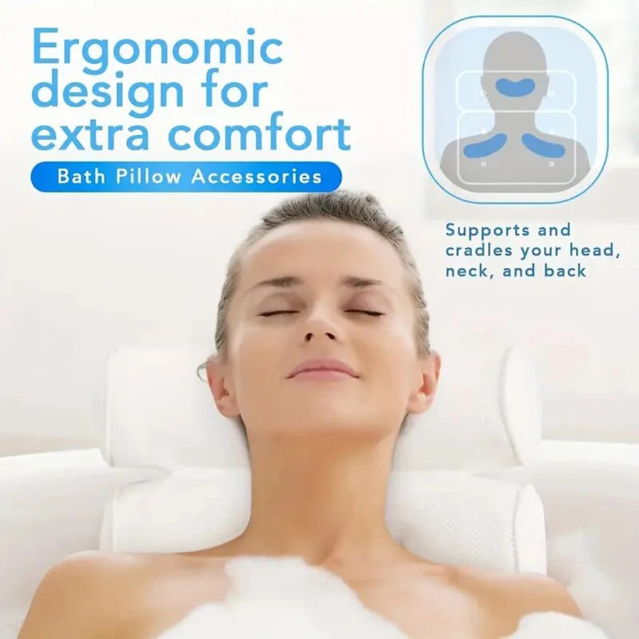 Spa Bathtub Pillow with Anti-Slip Suction Cups – Neck and Back Support for Bathtub and Bathroom Accessory