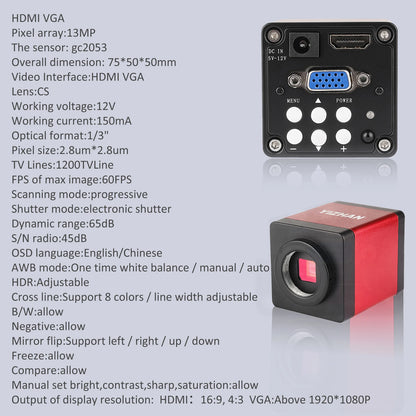 YIZHAN 4K Digital Microscope — Full HD HDMI VGA Industrial Camera with C-Mount, 150x Lens for Soldering & Phone Repair