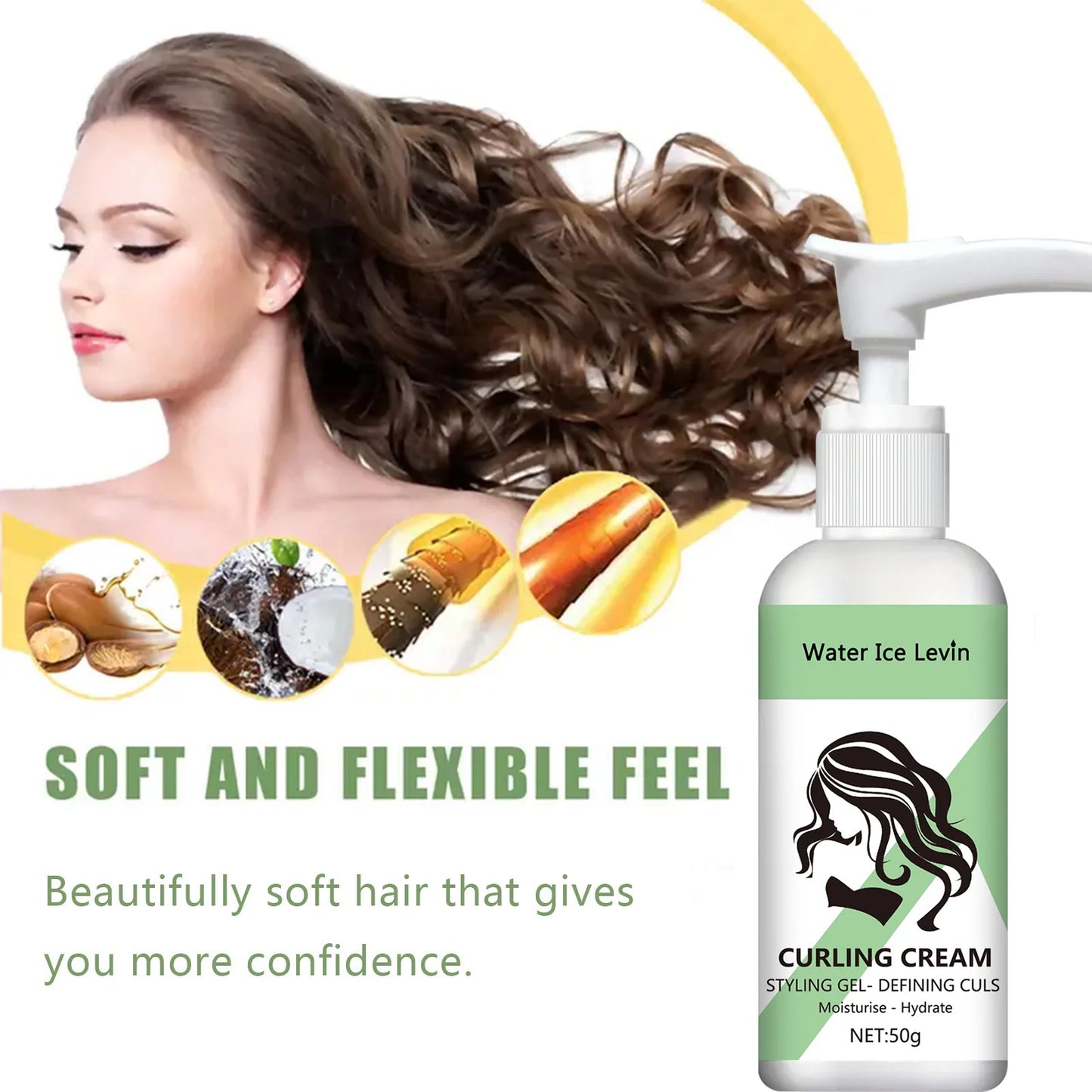 Curly Hair Styling Cream – Moisturizing & Smoothing Formula for Elasticity and Shine, Easy to Set