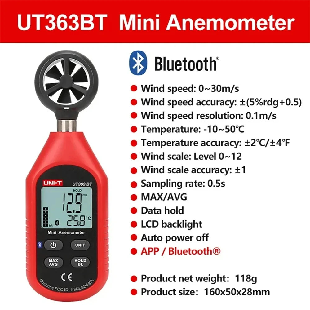 UNI-T Digital Meter Series - UT383/BT Light Meter, UT363/BT Anemometer, UT353/BT Sound Meter & UT333/BT Temperature Humidity Meter