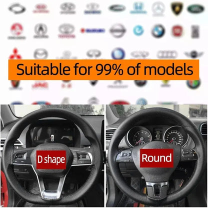 Universal Leather Car Steering Wheel Cover - DIY Stitch-On Wrap, Fits 38cm/14" Wheels, Breathable and Anti-Slip - Available in Black, Grey, Beige
