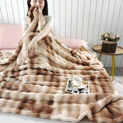2025 Gradient Color Bubble Fleece Blanket – Double-Sided Milk Fleece Sofa & Air Conditioner Nap Blanket
