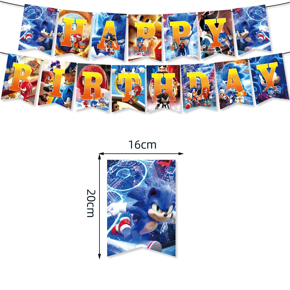 Sonic Birthday Party Decoration Set – Hedgehog Theme Tableware & Supplies with Plates, Cups, Napkins, Tablecloth & Party Accessories for Kids Party Gifts