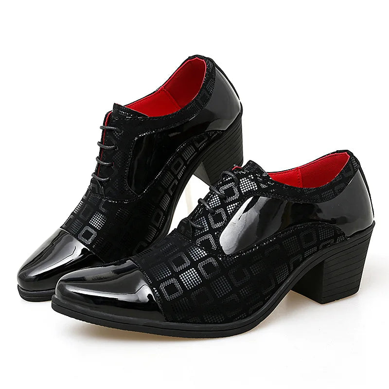 Men’s High Heel Oxford Shoes - Pointed Toe Luxury Leather Formal Business Wedding and Party Dress Shoes