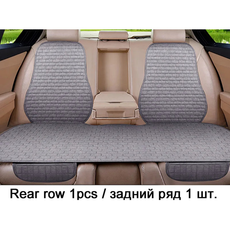 Universal Car Flax Seat Cushion Protector - Front and Rear Seat Cover Pad with Backrest Mat for Automotive Interiors