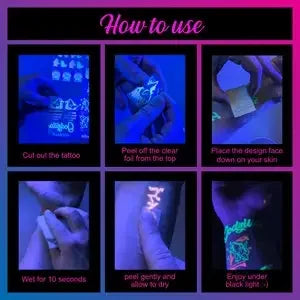 UV Glow Kpop Demon Hunters Temporary Tattoos — Rumi & Jinu Fluorescent Face & Body Art, Blacklight Party Cosplay Stickers for Fans