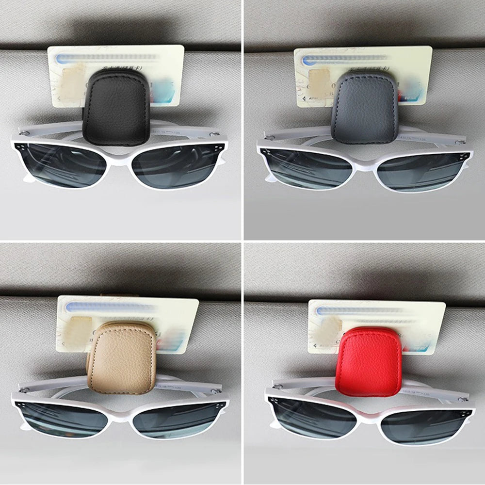 Multifunction Car Sun Visor Glasses Clip - Leather Eyeglasses Holder, Magnetic Sunglasses Hanger, Universal Interior Accessory