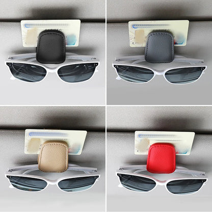 Multifunction Car Sun Visor Glasses Clip - Leather Eyeglasses Holder, Magnetic Sunglasses Hanger, Universal Interior Accessory