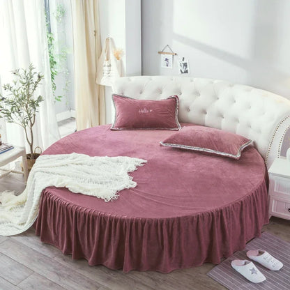 Coral Velvet Round Bed Sheet - Soft Flannel Winter Fitted Sheet for 200-220cm Round Beds, Pillowcase Not Included