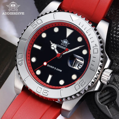ADDIESDIVE 41mm Men’s Quartz Dive Watch – Rotatable Bezel, Stainless Steel, Luminous BGW9, Rubber Strap, 200m Water Resistant