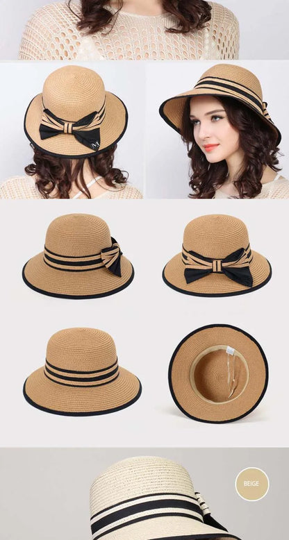 Muchique Women’s Summer Boater Hat – Wide Brim Straw Beach & Travel Hat with Casual Bow