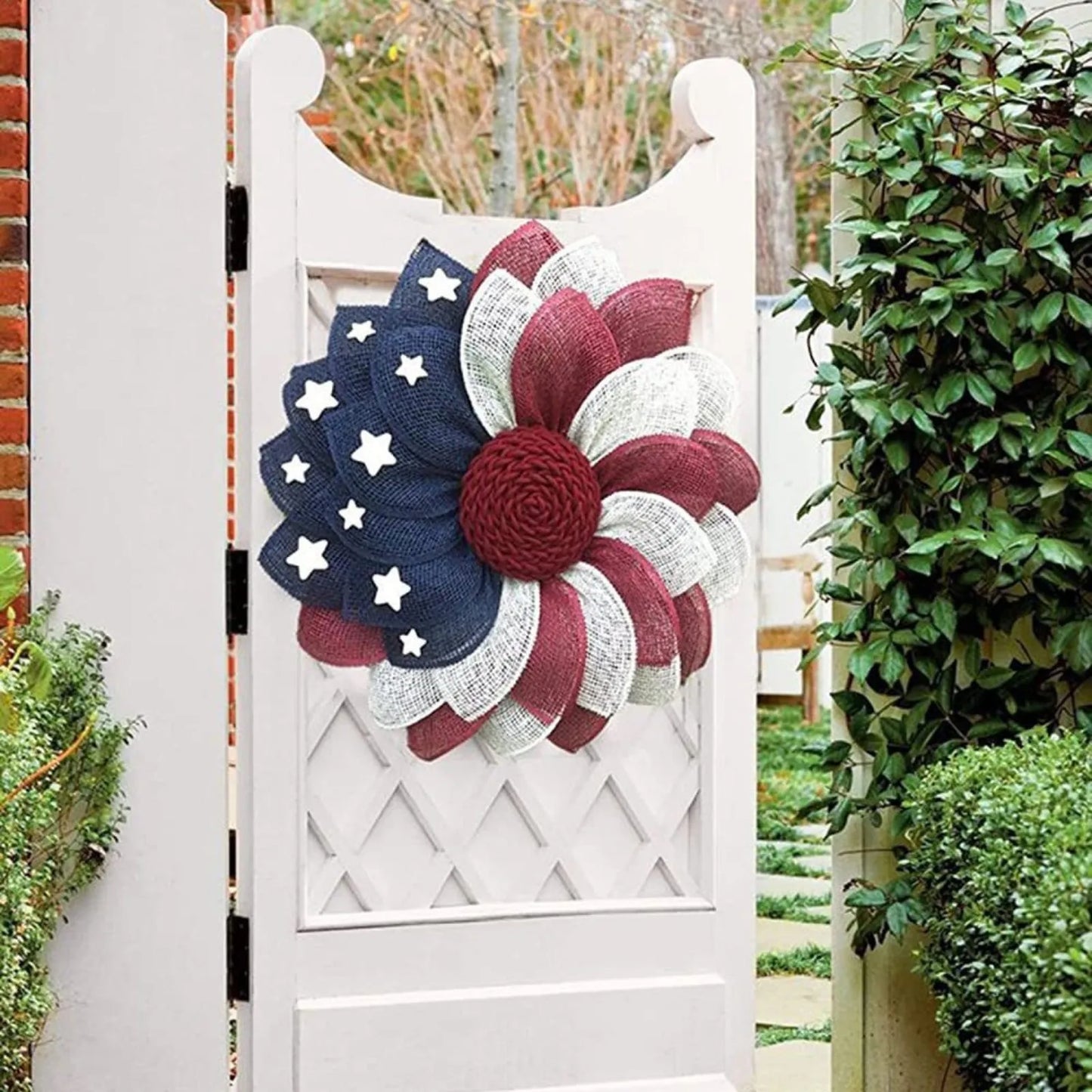 Independence Day Wreath – American Flag Red White Blue Star Door Hanging Garland for 4th of July Holiday Home Decoration