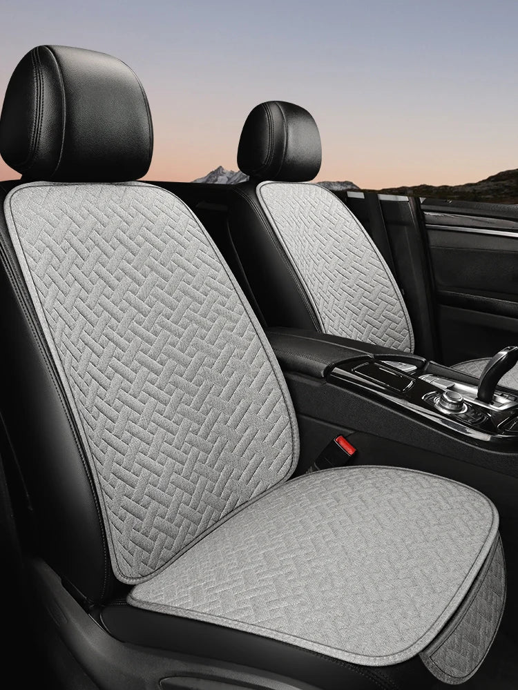 Universal Linen Car Seat Cushion - All-Season Woven Pattern Anti-Slip & Wear-Resistant Seat Cover Set