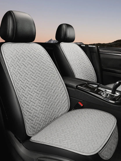 Universal Linen Car Seat Cushion - All-Season Woven Pattern Anti-Slip & Wear-Resistant Seat Cover Set