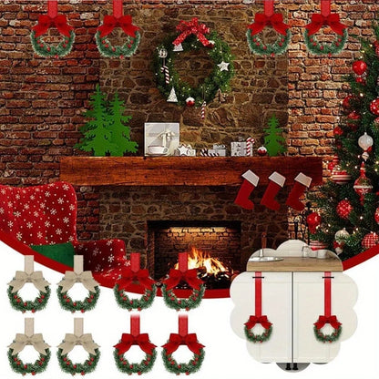 Set of 4 Mini Christmas Wreaths with Ribbon Bows & Red Berry Accents – Festive Window & Home Party Decorations