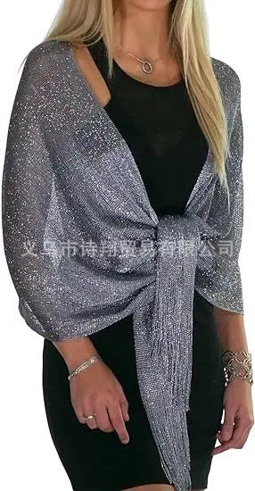 Gold & Silver Thread Tassel Scarf – Elegant Beach, Wedding & Party Fashion Shawl Accessory SJ15