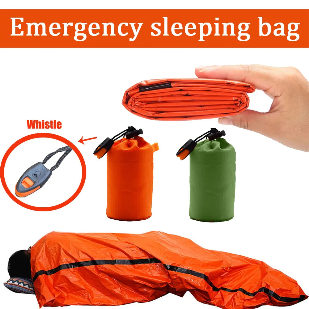 Portable Waterproof Emergency Survival Sleeping Bag - Outdoor EDC Camping Gear, Thermal Sack, First Aid Rescue Kit Mylar Blanket