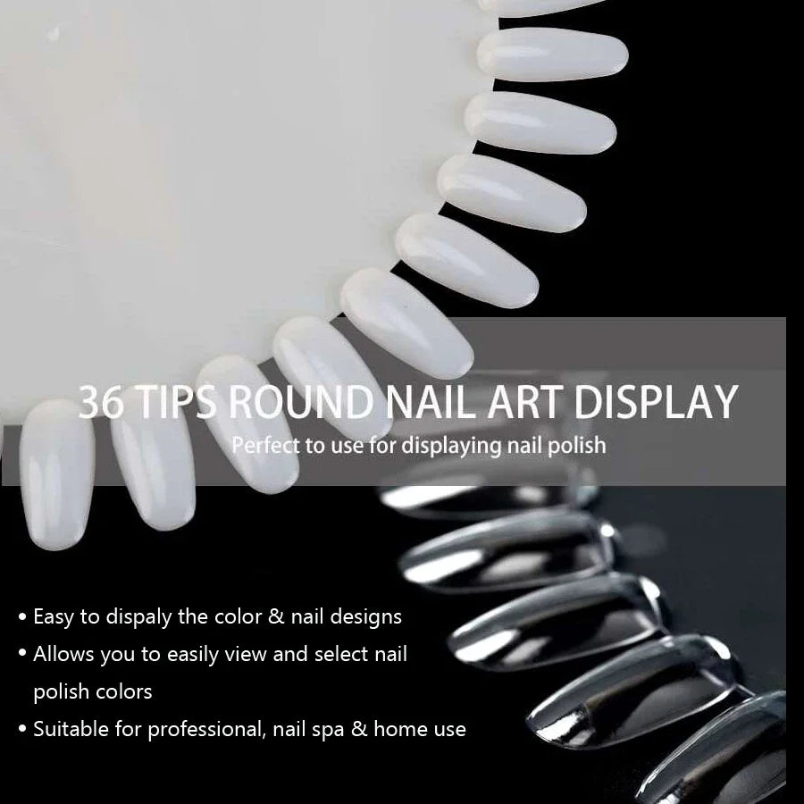 36-Tip False Nail Art Display Wheel – Acrylic Nail Color Chart & Polish Practice Palette