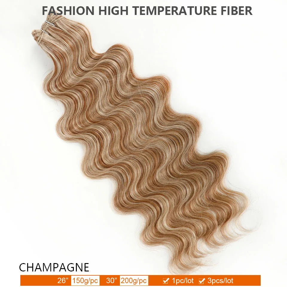 Highlight Gold Bio Body Wave Hair Weave Bundles – 26"/30" Synthetic High Temperature Soft, Natural Human-Like Fiber Hair Extensions