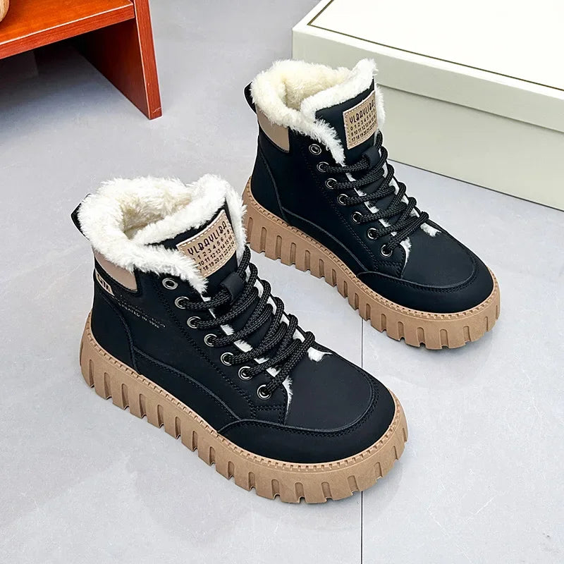 Women’s Platform Snow Boots 2024 – Casual Sports Skateboard Winter Shoes with Fur, Warm Ankle Sneakers