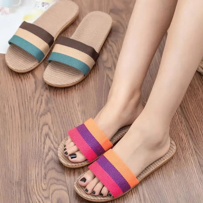 Women's Summer Linen Slippers – Lightweight EVA Flat Sandals, Casual Home Shoes