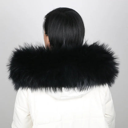 Natural Raccoon & Fox Fur Scarf – Luxury Women’s Winter Fur Collar and Hood Trim for Coats & Jackets