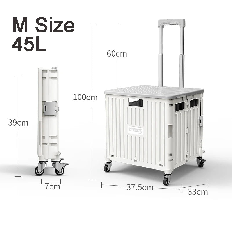 45/65L Folding Shopping Cart Trolley – Portable Home Cart with 2/4/8 Wheels