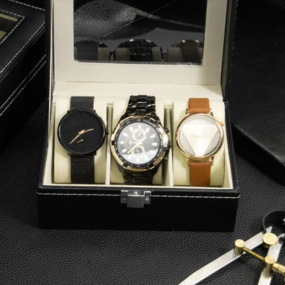 PU Leather Watch Display Box — Glass Top Storage Organizer with Slots for Men’s Watches, Perfect Gift