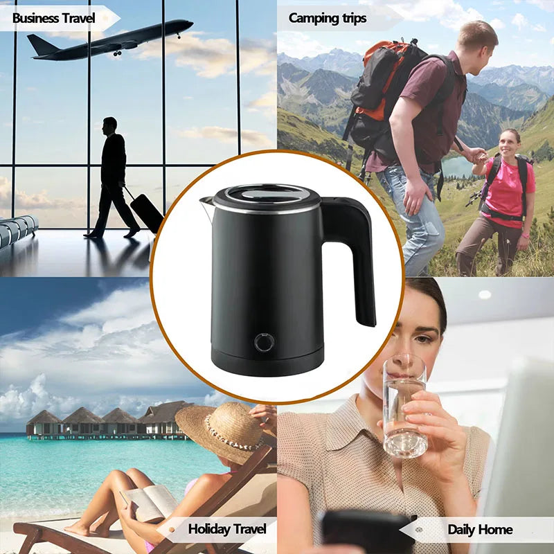 0.5L Small Stainless Steel Electric Kettle | Travel Mini Hot Water Boiler with Double Wall