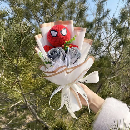 Spider-Man Superhero Plush Doll – Handmade Stuffed Bouquet Gift for Boys Birthday Christmas Graduation