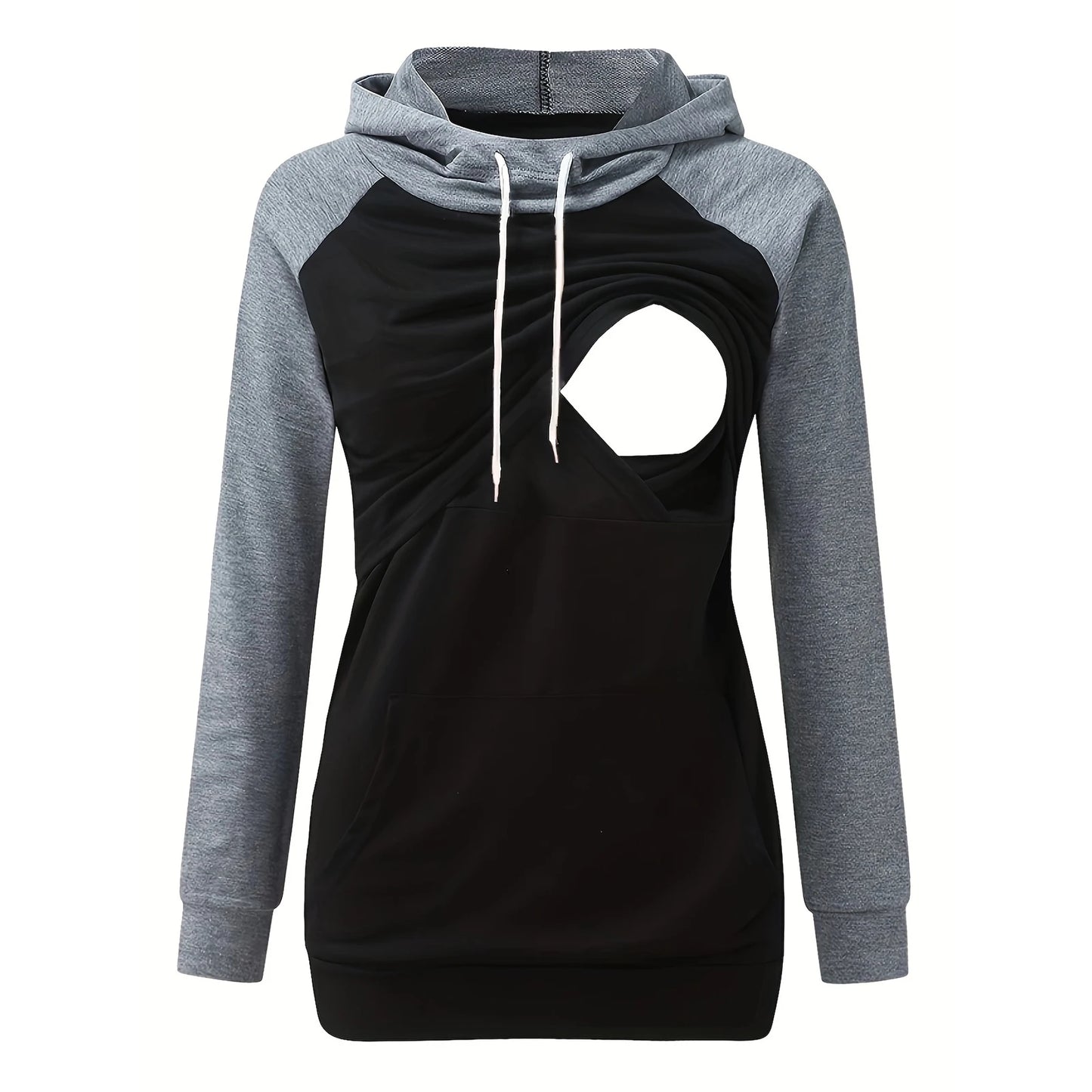 Women’s Maternity Nursing Hoodie – Long Sleeve Breastfeeding Sweatshirt with Kangaroo Pocket for Pregnancy & Postpartum Wear