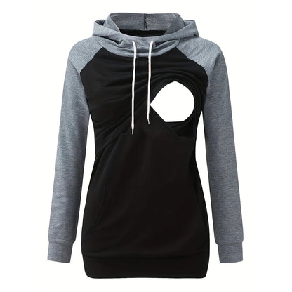 Women’s Maternity Nursing Hoodie – Long Sleeve Breastfeeding Sweatshirt with Kangaroo Pocket for Pregnancy & Postpartum Wear